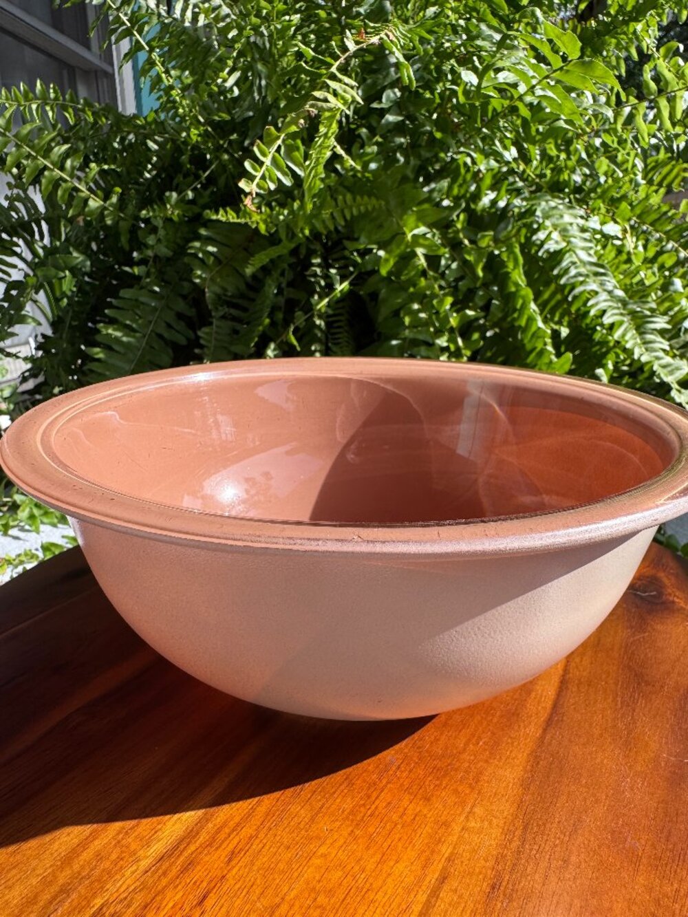 Rare Vintage Pyrex Tan Autumn Rainbow Mixing Bowl #323 1.5L, Clear Bottom Glass